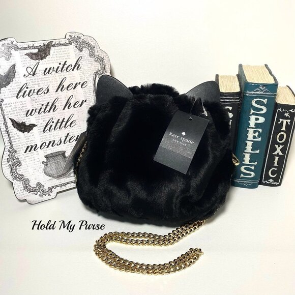 Kate Spade Pitch Purrfect Faux Fur Black Cat Bag NWT - Picture 5 of 11